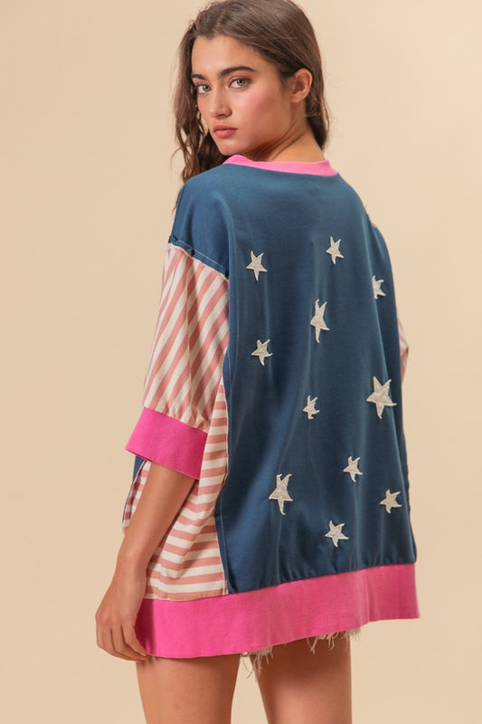 BiBi US Flag Theme Color Block Star Patch T-Shirt Apparel/Tops BiBi Ship from USA TikTok Tops Trendsi USPS Walmart Walmart Apparel Trendsi https://www.cyberehub.com