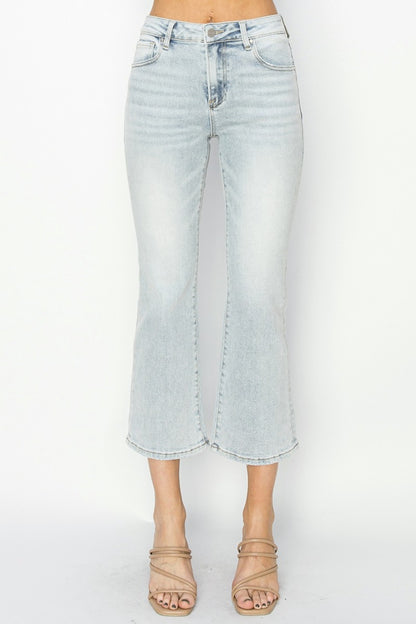 RISEN Full Size Mid Rise Cropped Flare Jeans Bottoms Bottoms Clothing RISEN Ship from USA Women Trendsi https://www.cyberehub.com
