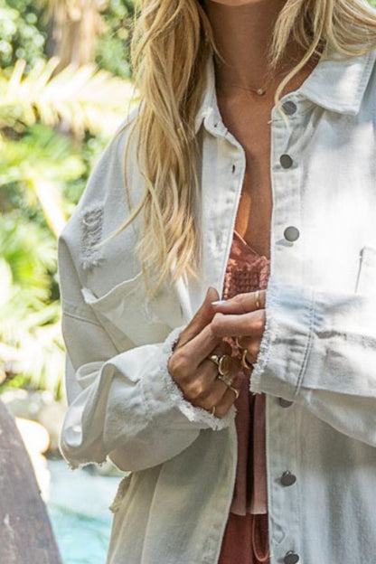 POL Button Down Raw Hem Distressed Shacket Shirt Apparel Clothing Tops POL Ship from USA Shirts USA Women Trendsi https://www.cyberehub.com