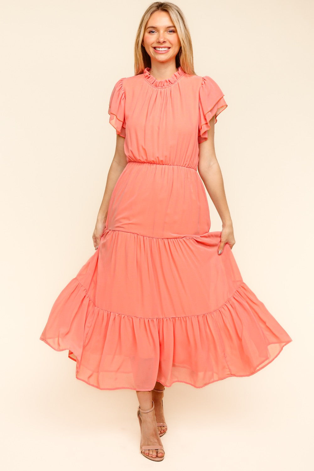 Haptics Full Size Tiered Frill Mock Neck Short Sleeve Dress Peach Apparel Apparel Haptics Ship from USA TikTok Trendsi Trendsi https://www.cyberehub.com