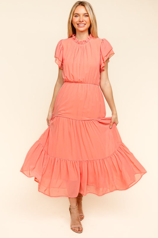 Haptics Full Size Tiered Frill Mock Neck Short Sleeve Dress Peach Apparel Apparel Haptics Ship from USA TikTok Trendsi Trendsi https://www.cyberehub.com