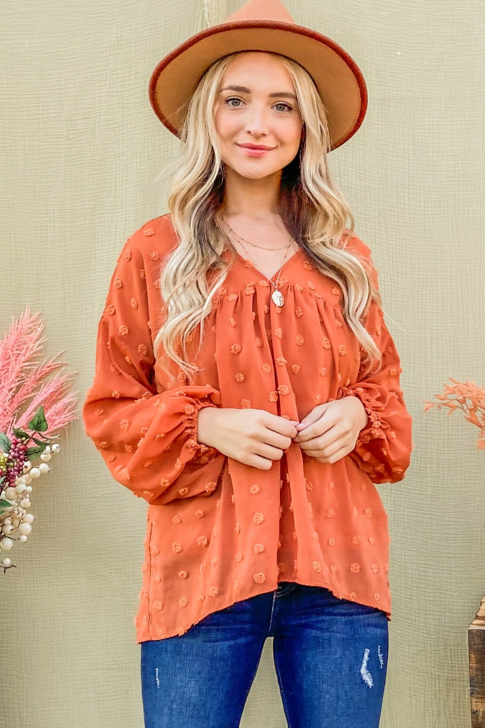 And The Why Swiss Dot V Neck Balloon Sleeve Woven Blouse Tops/Jackets/Sweaters And The Why Clothing Tops Ship from USA TikTok Trendsi USPS Walmart Trendsi https://www.cyberehub.com