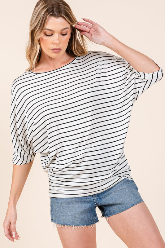 BOMBOM Striped Boat Neck Dolman Sleeve Top Ivory Tops/Jackets/Sweaters BOMBOM Clothing Tops Ship from USA TikTok Trendsi USPS Walmart Trendsi https://www.cyberehub.com