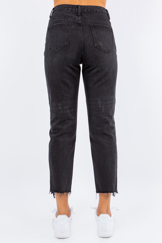 American Bazi High Waist Distressed Cropped Straight Jeans Bottoms American Bazi Bottoms Clothing Pants Ship from USA Women Trendsi https://www.cyberehub.com