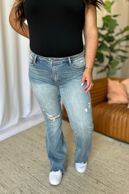 Judy Blue Full Size Medium Rise Tummy Control Destroy Flare Bottoms Bottoms Clothing Judy Blue Ship from USA Women Trendsi https://www.cyberehub.com