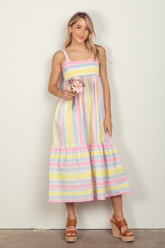 VERY J Striped Woven Smocked Midi Cami Dress PINKCOMBO Apparel/Dress Dress Ship from USA TikTok Trendsi USPS VERY J Walmart Walmart Apparel Trendsi https://www.cyberehub.com