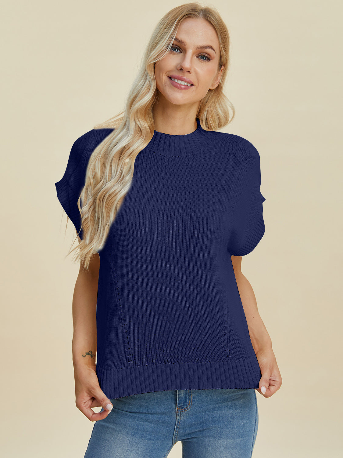 Double Take Full Size Mock Neck Short Sleeve Sweater Shirt Apparel Clothing Tops Double Take Ship from USA Shirts USA Women Trendsi https://www.cyberehub.com