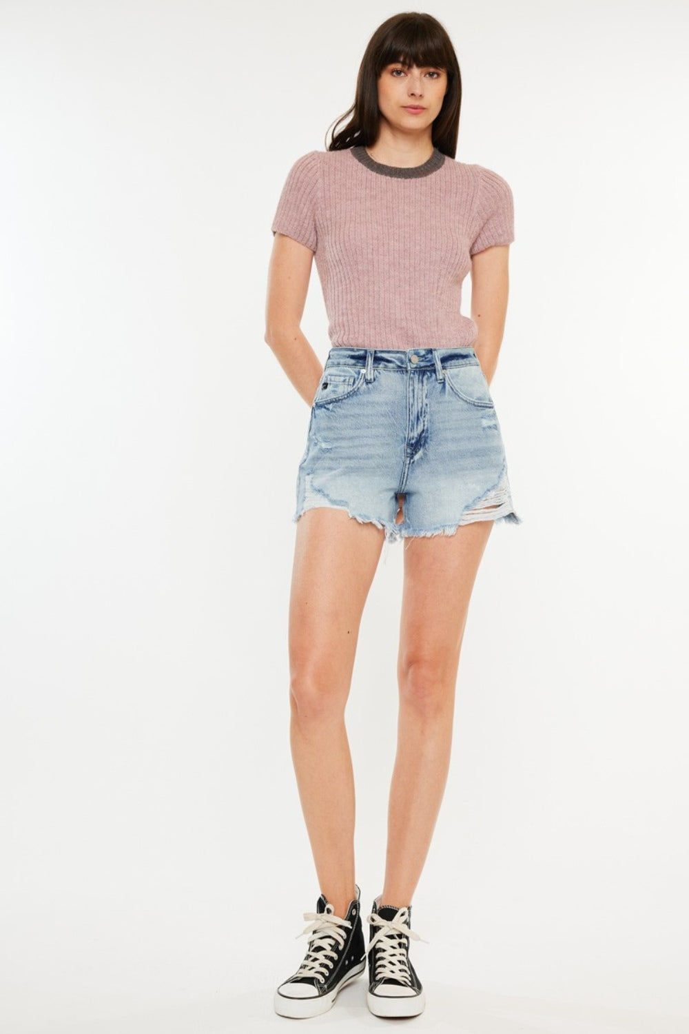 Kancan Distressed High Waist Denim Shorts with Pockets Bottoms Bottoms Clothing Kancan Ship from USA Women Trendsi https://www.cyberehub.com