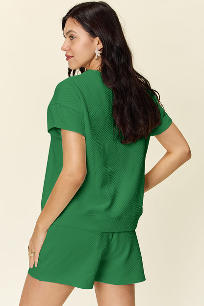Double Take Full Size Texture Short Sleeve T-Shirt and Drawstring Shorts Set Apparel/Tops Double Take Ship from USA TikTok Tops Trendsi USPS Walmart Walmart Apparel Trendsi https://www.cyberehub.com