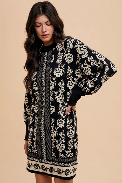 Annie Wear Floral Jacquard Round Neck Sweater Dress Apparel Annie Wear Apparel Ship from USA TikTok Trendsi Trendsi https://www.cyberehub.com