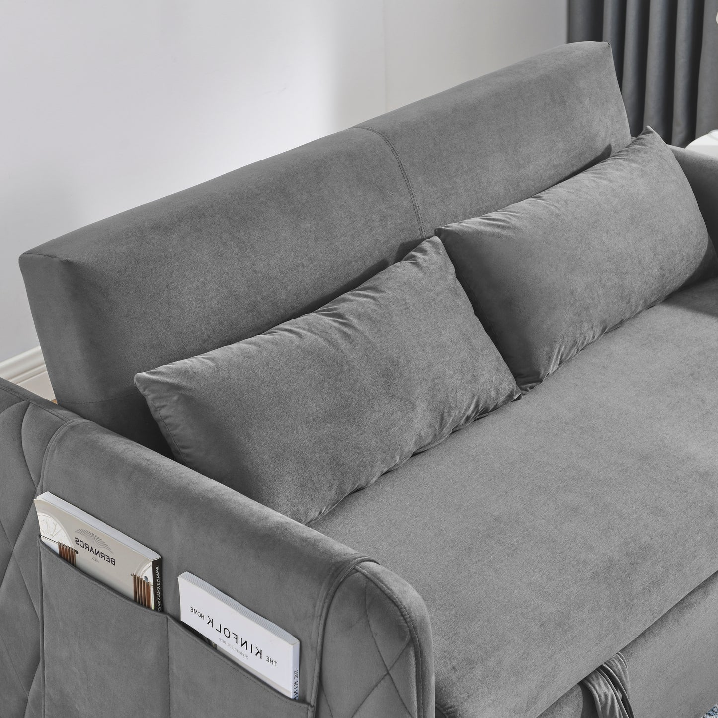 55" Modern Convertible Sofa Bed with 2 Detachable Arm Pockets, Velvet Loveseat Sofa with Pull Out Bed, 2 Pillows and Living Room Adjustable Backrest, Grid Design Armrests Giga GNJ Home Home & Garden Sofa Walmart Giga https://www.cyberehub.com