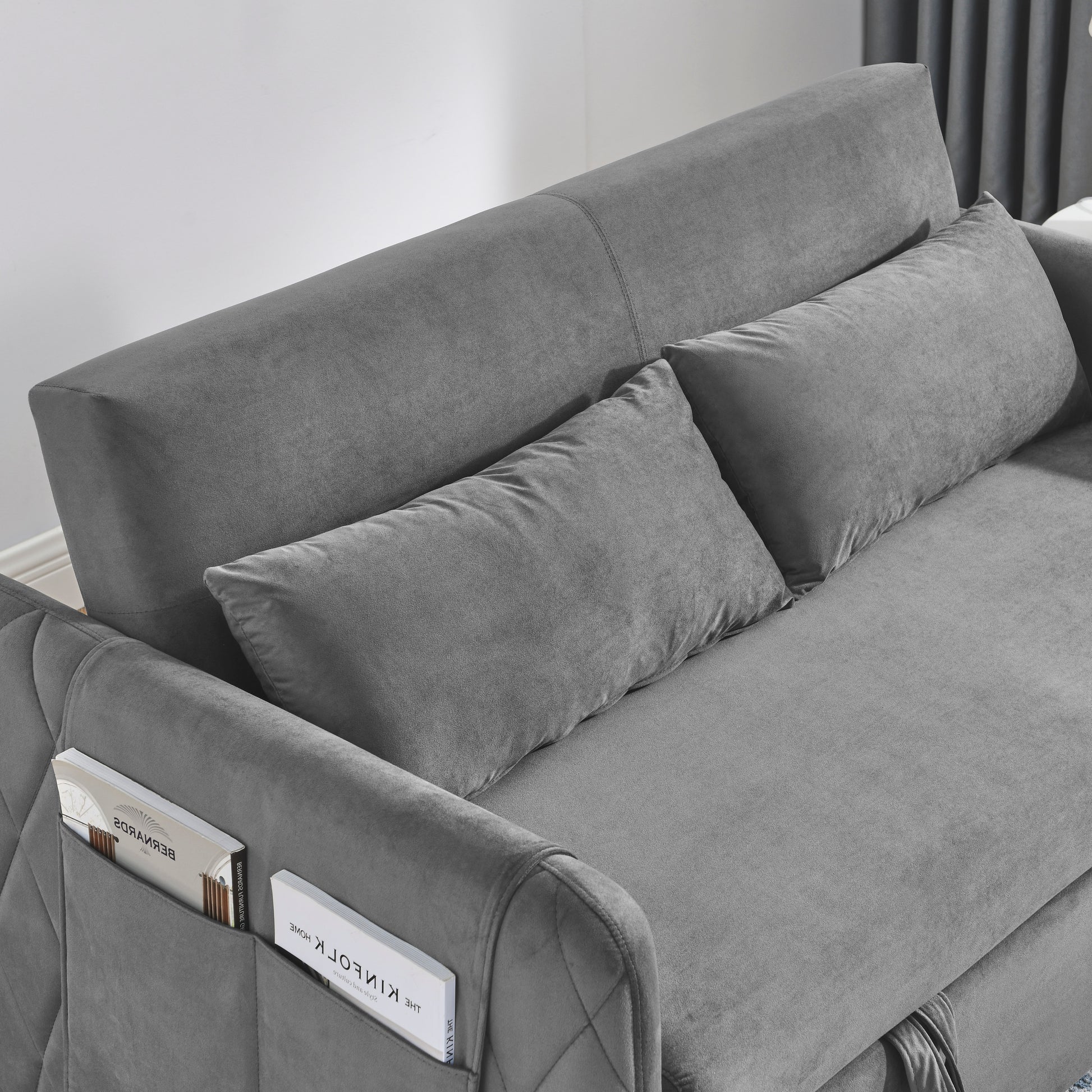 55" Modern Convertible Sofa Bed with 2 Detachable Arm Pockets, Velvet Loveseat Sofa with Pull Out Bed, 2 Pillows and Living Room Adjustable Backrest, Grid Design Armrests Giga GNJ Home Home & Garden Sofa Walmart Giga https://www.cyberehub.com