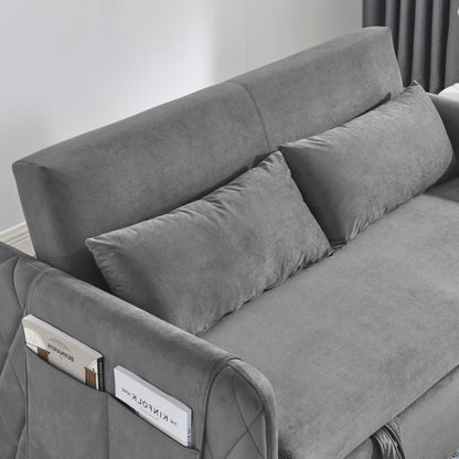 55" Modern Convertible Sofa Bed with 2 Detachable Arm Pockets, Velvet Loveseat Sofa with Pull Out Bed, 2 Pillows and Living Room Adjustable Backrest, Grid Design Armrests Giga GNJ Home Home & Garden Sofa Walmart Giga https://www.cyberehub.com