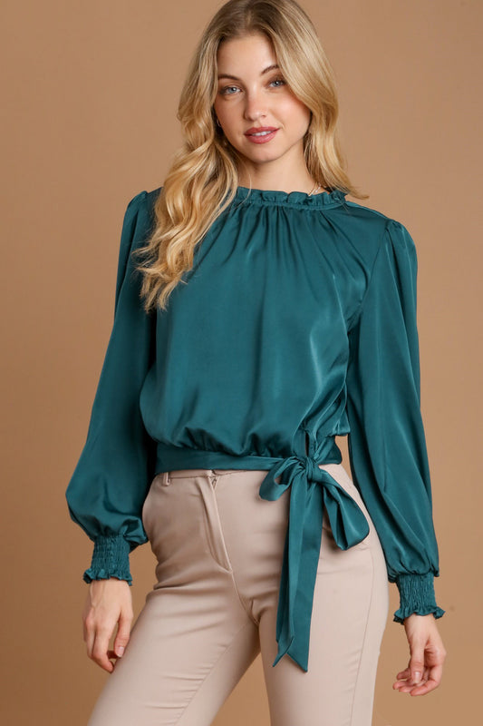 Umgee Frill Tied Hem Long Sleeve Blouse Deep Teal Apparel Apparel Ship from USA TikTok Trendsi Umgee USA Trendsi https://www.cyberehub.com