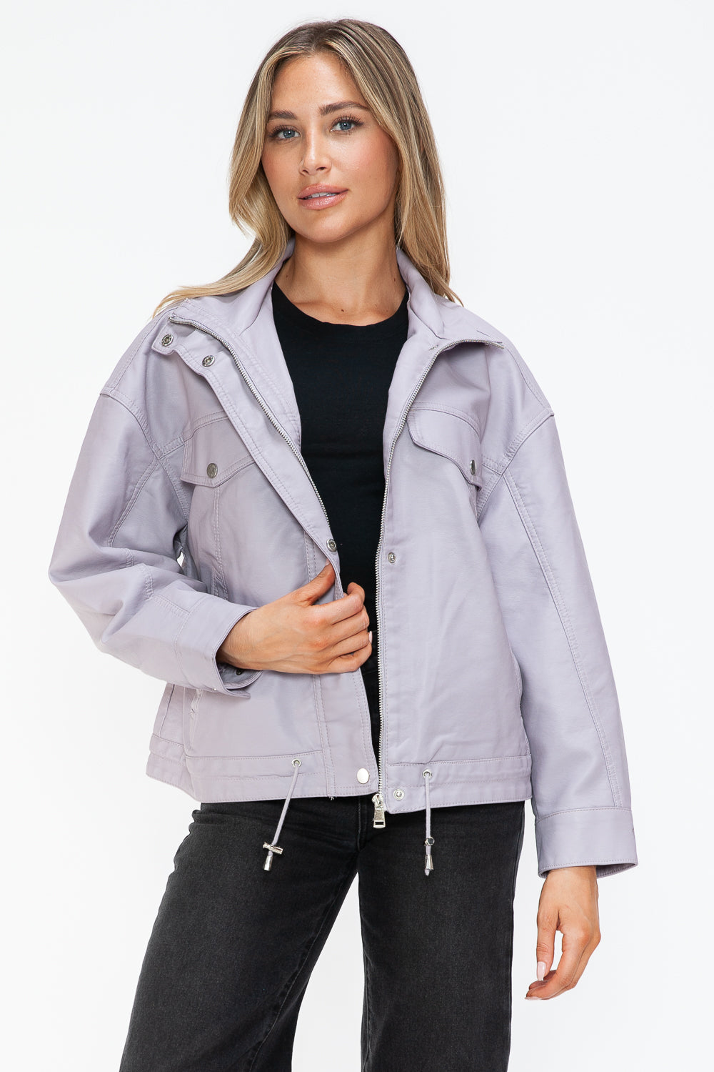 How Dare U Drawstring Hem PU Leather Zip Up Jacket Apparel Featured How Dare U Ship from USA Tiktok Trendsi USA USPS Walmart Trendsi https://www.cyberehub.com