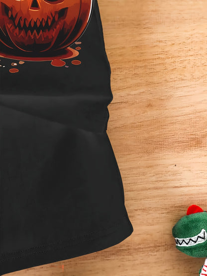 Men's Casual Polyester Round Neck T-shirt With 3D Shark And Halloween Pumpkin Patterns, Fitted Knit Fabric, Slightly Elastic Apparel/Shirt/Graphic Shirt SNULLO https://www.cyberehub.com