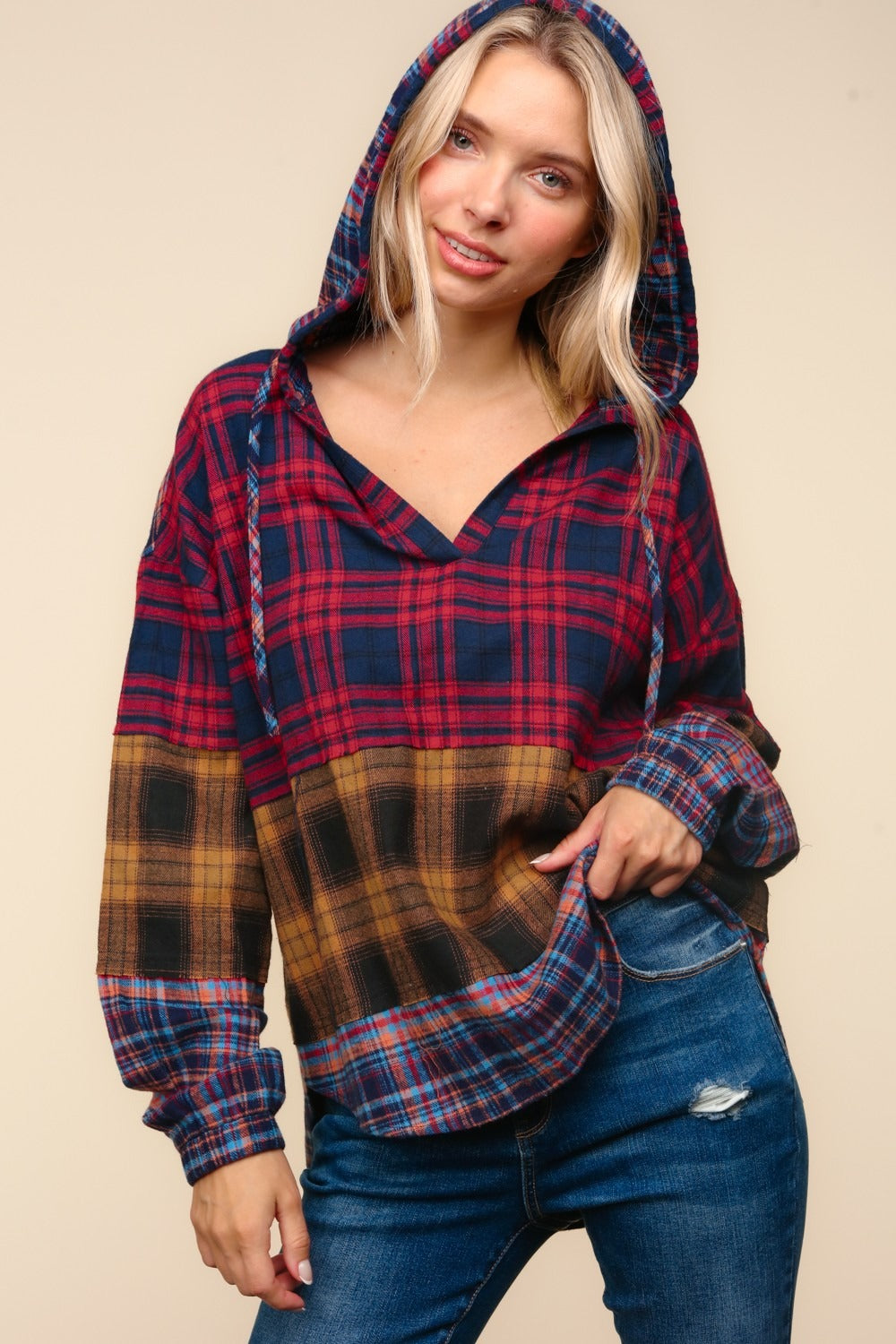 Haptics Plaid Edge Cut Detail Hooded Top Tops/Jackets/Sweaters Clothing Tops Haptics Ship from USA TikTok Trendsi USPS Walmart Trendsi https://www.cyberehub.com