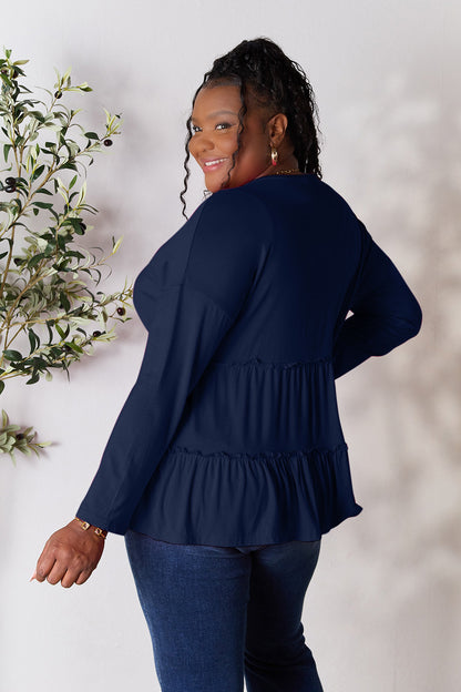 Double Take Half Button Long Sleeve Ruffle Hem Blouse Apparel/Tops Double Take Ship from USA TikTok Tops Trendsi USPS Walmart Walmart Apparel Trendsi https://www.cyberehub.com