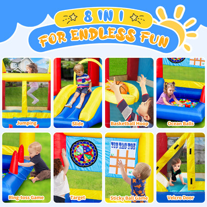 8 in 1 Inflatable Bounce House with Blower Basketball Hoop Ocean Balls Ring-toss Game Target and Sticky Ball Game for Kids Car Giga GNJ Out of stock Toys Walmart Giga https://www.cyberehub.com