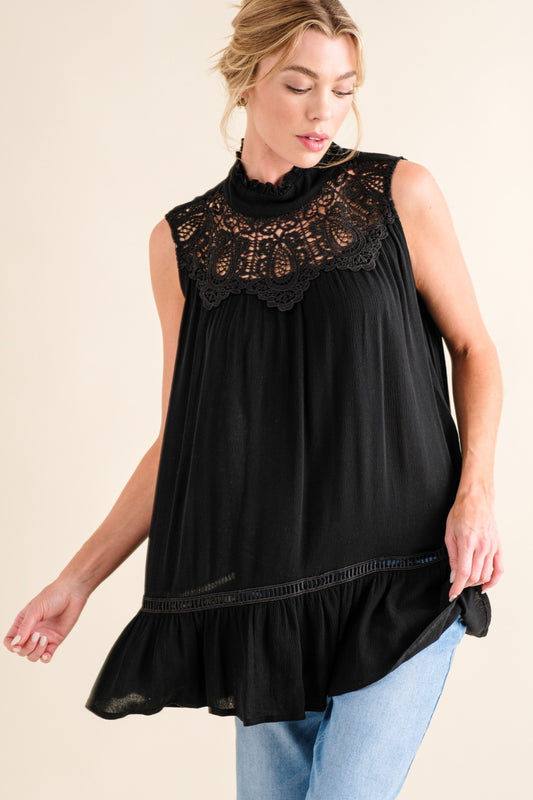 And The Why Lace Detail Sleeveless Ruffled Top Black Tops/Jackets/Sweaters And The Why Clothing Tops Ship from USA TikTok Trendsi USPS Walmart Trendsi https://www.cyberehub.com