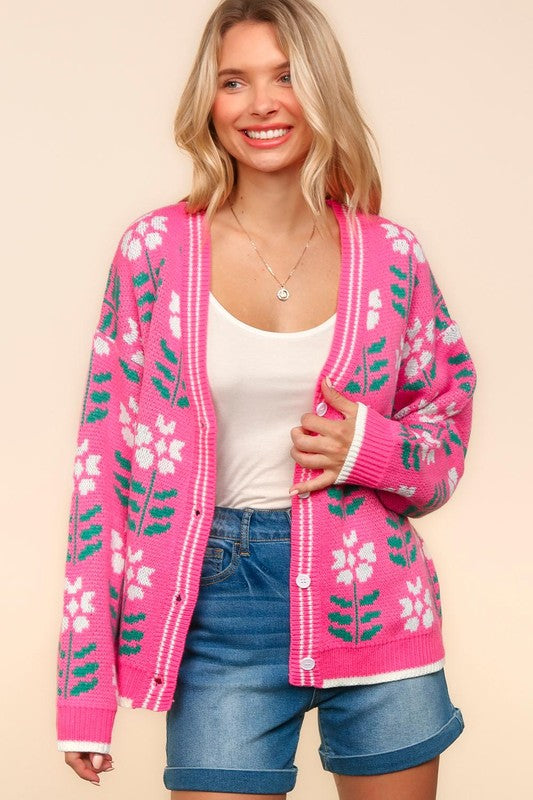 Haptics Full Size Floral Jacquard V-Neck Button Up Cardigan Apparel Apparel Haptics Ship from USA TikTok Trendsi Trendsi https://www.cyberehub.com