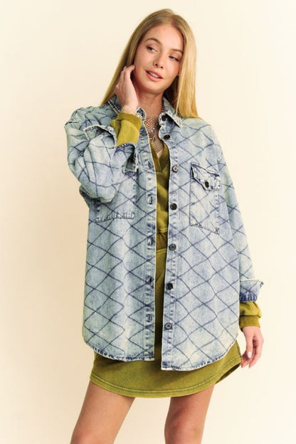 Davi & Dani Curved Hem Diamond Quilted Button Up Denim Shacket Light Blue Tops/Jackets/Sweaters Clothing Tops Davi & Dani Ship from USA TikTok Trendsi USPS Walmart Trendsi https://www.cyberehub.com