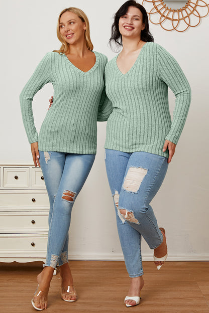 Basic Bae Full Size Ribbed V-Neck Long Sleeve T-Shirt Apparel/Tops Basic Bae Ship from USA TikTok Tops Trendsi USPS Walmart Walmart Apparel Trendsi https://www.cyberehub.com