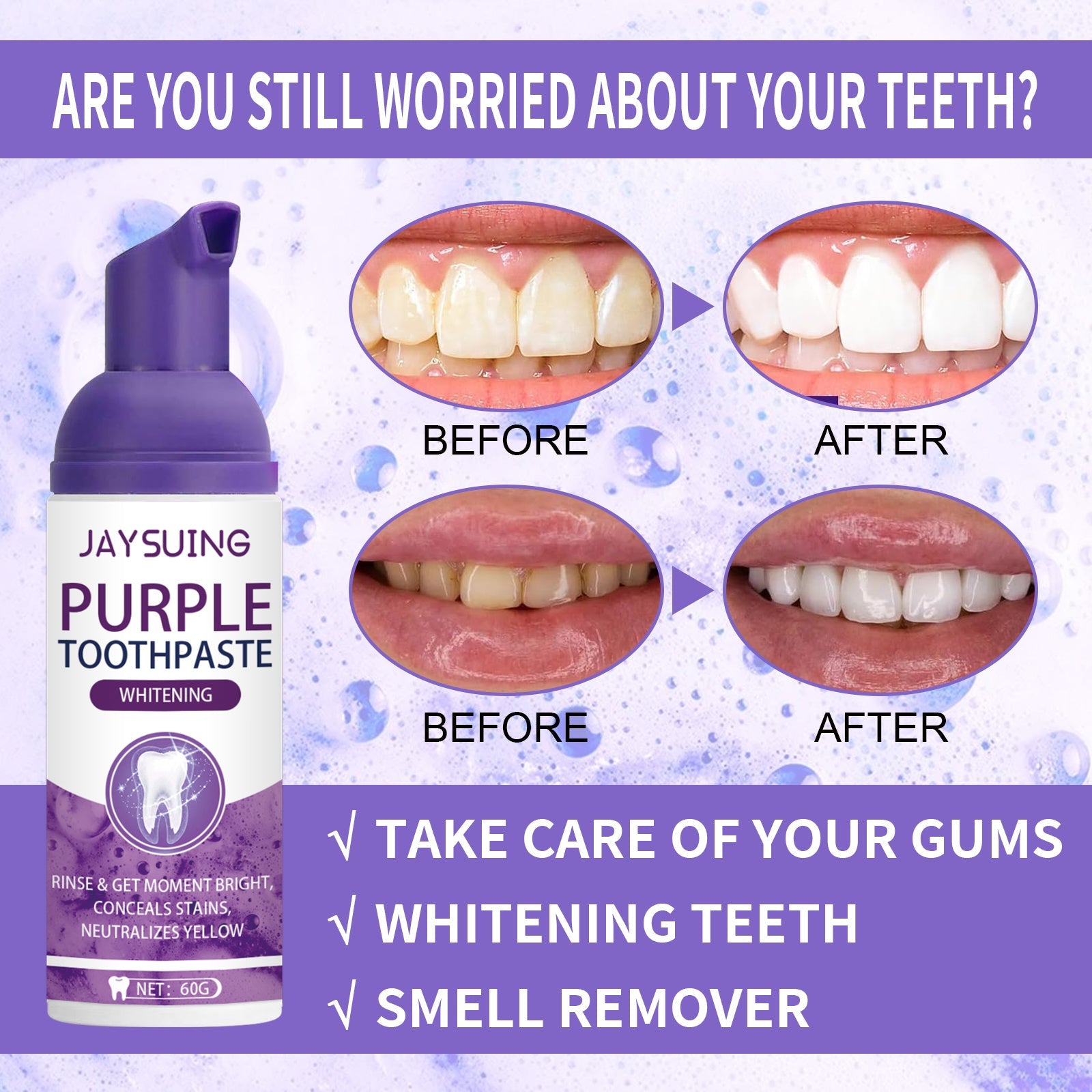Jaysuing Purple Tooth Whitening Toothpaste, Brightens Teeth Cleans Stains And Relieves Bad Breath Beautiful Teeth Toothpaste Health & Beauty Health & Beauty Under 10 UniversalMaax https://www.cyberehub.com