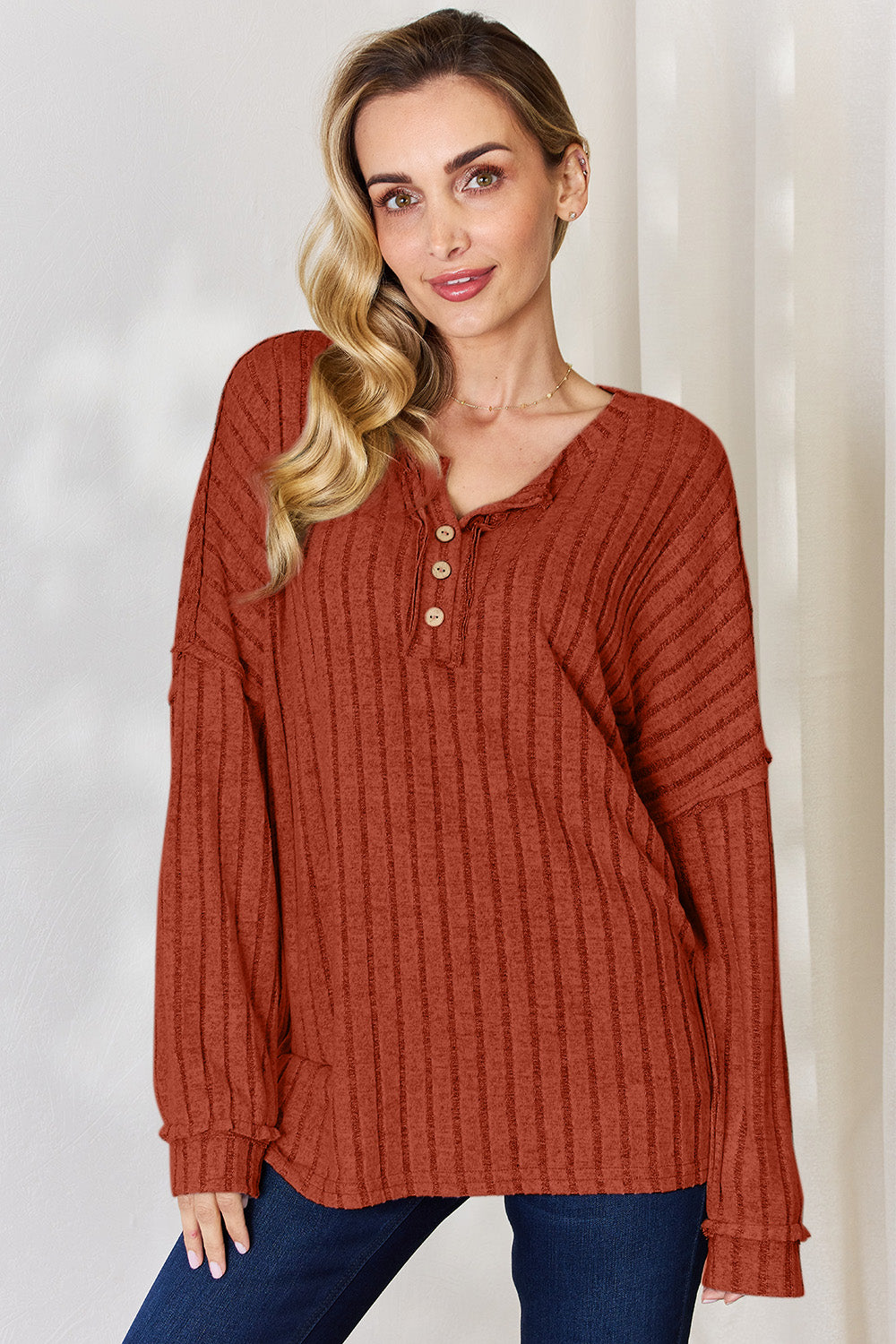 Basic Bae Full Size Ribbed Half Button Long Sleeve T-Shirt Rust Apparel/Tops Basic Bae Ship from USA TikTok Tops Trendsi USPS Walmart Walmart Apparel Trendsi https://www.cyberehub.com