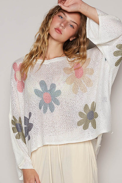 POL Flower Dropped Shoulder Long Sleeve Knit Top White Apparel Apparel POL Ship from USA TikTok Trendsi Trendsi https://www.cyberehub.com