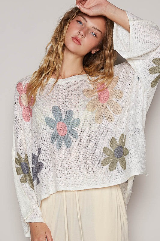 POL Flower Dropped Shoulder Long Sleeve Knit Top White Apparel Apparel POL Ship from USA TikTok Trendsi Trendsi https://www.cyberehub.com
