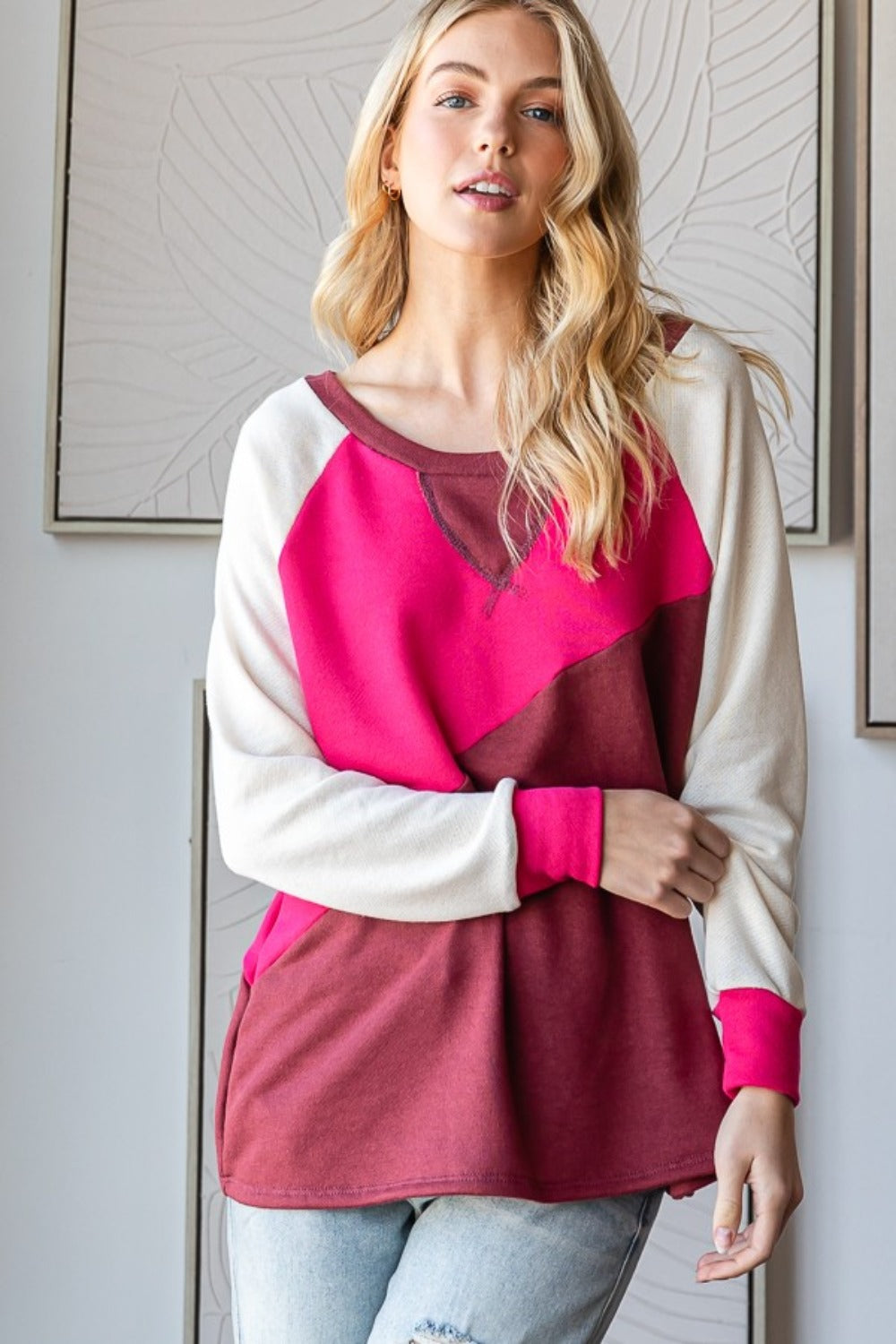 HOPELY Color Block Long Sleeve T-Shirt Tops/Jackets/Sweaters Clothing Tops HOPELY Ship from USA TikTok Trendsi USPS Walmart Trendsi https://www.cyberehub.com