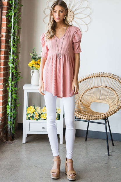 Heimish Full Size Waffle Knit V-Neck Babydoll Top Apparel/Tops Heimish Ship from USA TikTok Tops Trendsi USPS Walmart Walmart Apparel Trendsi https://www.cyberehub.com