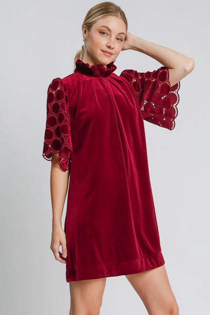 Umgee Dotted Lace Half Sleeve Mock Neck Back Tie Velvet Dress Apparel Apparel Ship from USA TikTok Trendsi Umgee USA Trendsi https://www.cyberehub.com