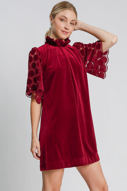 Umgee Dotted Lace Half Sleeve Mock Neck Back Tie Velvet Dress Apparel Apparel Ship from USA TikTok Trendsi Umgee USA Trendsi https://www.cyberehub.com