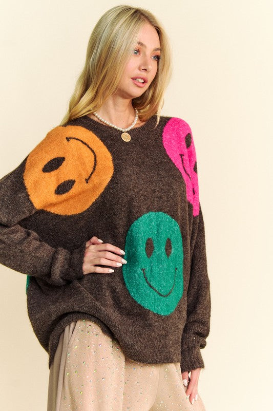 Davi & Dani Contrast Smile Round Neck Oversize Sweater Tops/Jackets/Sweaters Clothing Tops Davi & Dani Ship from USA TikTok Trendsi USPS Walmart Trendsi https://www.cyberehub.com