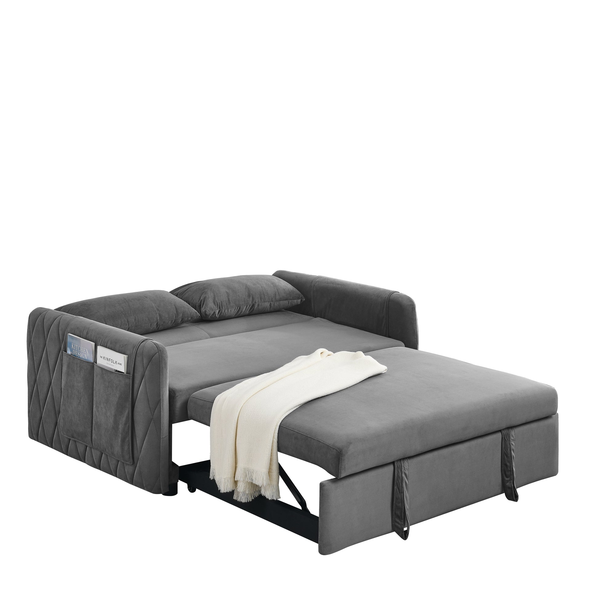 55" Modern Convertible Sofa Bed with 2 Detachable Arm Pockets, Velvet Loveseat Sofa with Pull Out Bed, 2 Pillows and Living Room Adjustable Backrest, Grid Design Armrests Giga GNJ Home Home & Garden Sofa Walmart Giga https://www.cyberehub.com