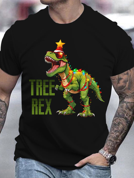 3D Printed Festival Christmas Tree Dinosaur T-shirt - Men's Casual Summer Top, Round Neck Short Sleeve Apparel/Shirt/Graphic Shirt SNULLO https://www.cyberehub.com