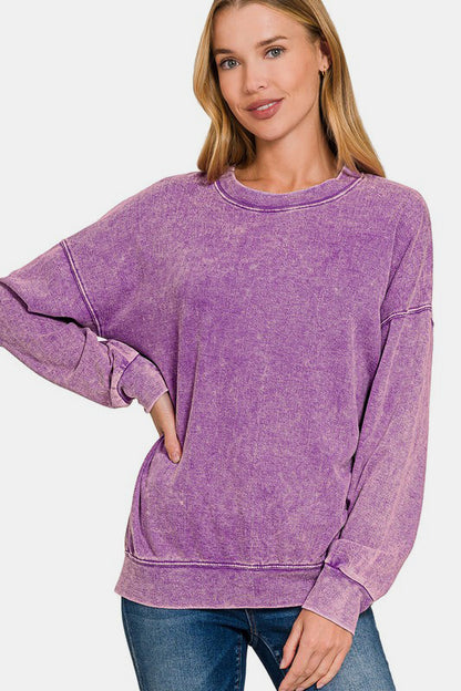 Zenana Washed Round Neck Dropped Shoulder Sweatshirt Apparel Apparel Ship from USA TikTok Trendsi Zenana Trendsi https://www.cyberehub.com