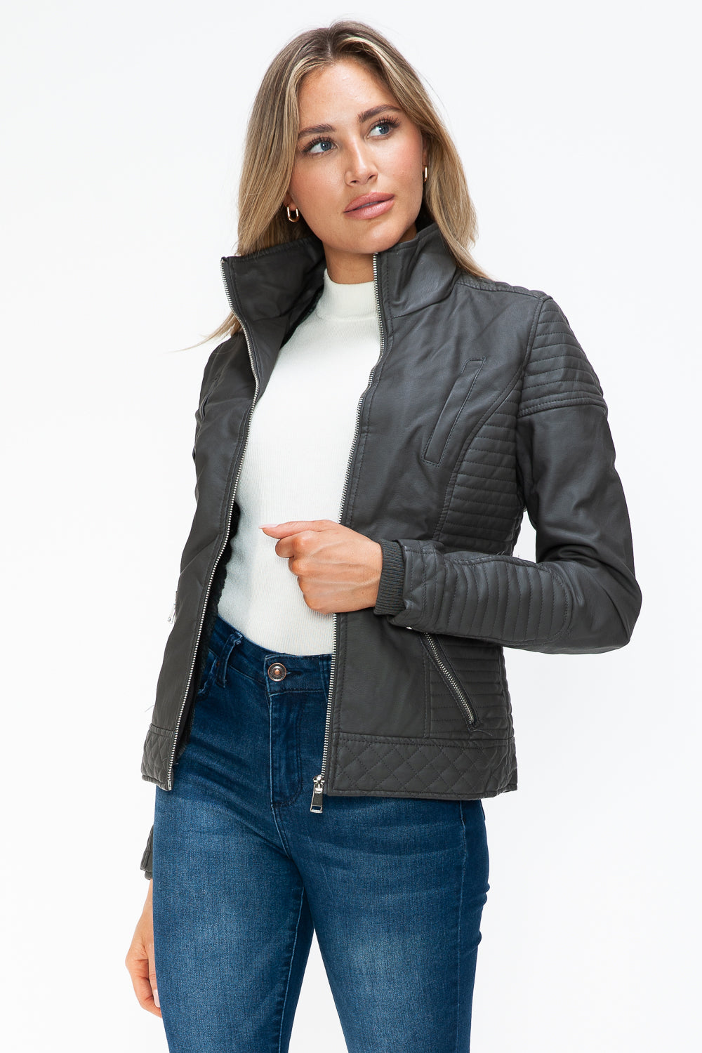 YMI Faux Layered Double-Zipper Jacket with Fuzzy Hood Tops/Jackets/Sweaters Clothing Tops Ship from USA TikTok Trendsi USPS Walmart YMI outerwear Trendsi https://www.cyberehub.com