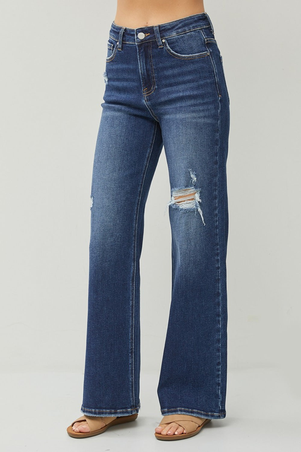 RISEN Full Size High Rise Distressed Wide Leg Jeans Bottoms Bottoms Clothing RISEN Ship from USA Women Trendsi https://www.cyberehub.com