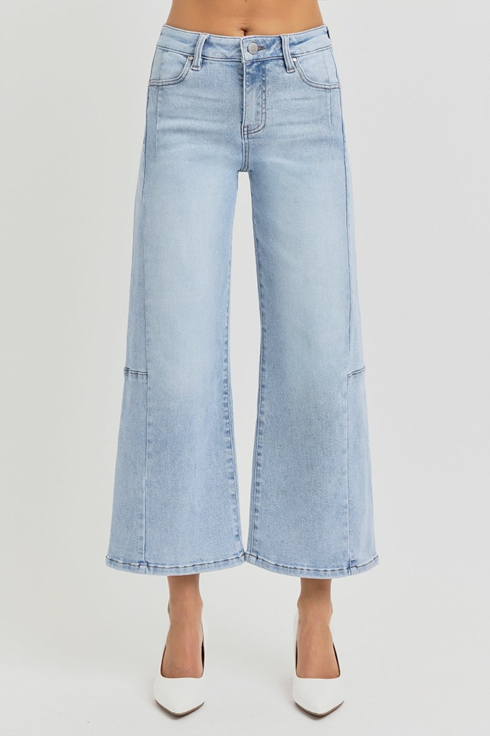 RISEN Full Size High Rise Seamed Detail Wide Leg Crop Jeans Light Bottoms Bottoms Clothing RISEN Ship from USA Women Trendsi https://www.cyberehub.com