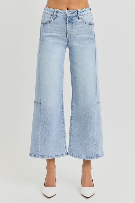 RISEN Full Size High Rise Seamed Detail Wide Leg Crop Jeans Light Bottoms Bottoms Clothing RISEN Ship from USA Women Trendsi https://www.cyberehub.com