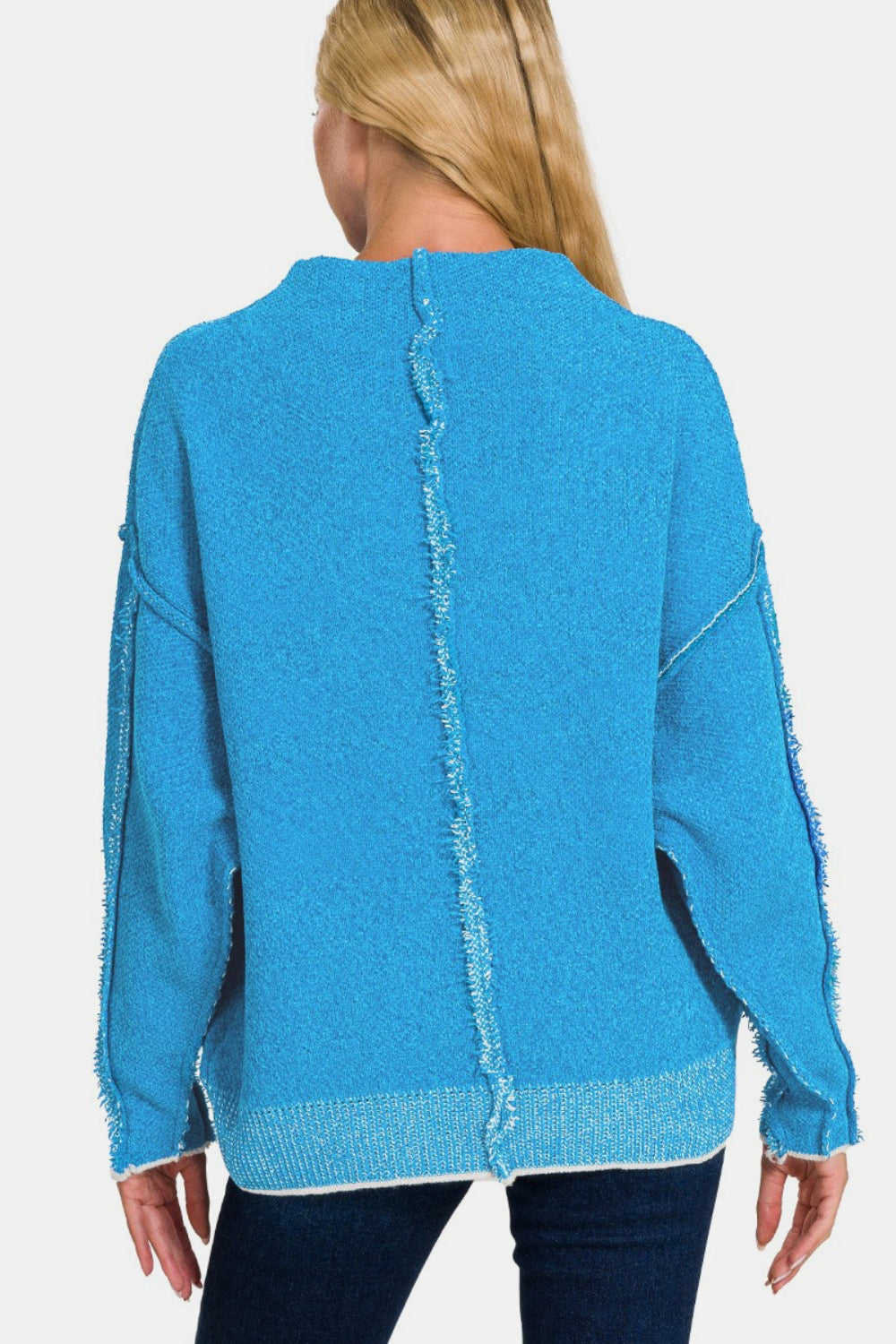 Zenana Exposed Seam Mock Neck Long Sleeve Sweater Shirt Apparel Clothing Tops price-change-job-active Ship from USA Shirts USA Women Zenana Trendsi https://www.cyberehub.com