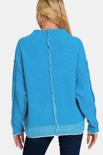 Zenana Exposed Seam Mock Neck Long Sleeve Sweater Shirt Apparel Clothing Tops price-change-job-active Ship from USA Shirts USA Women Zenana Trendsi https://www.cyberehub.com