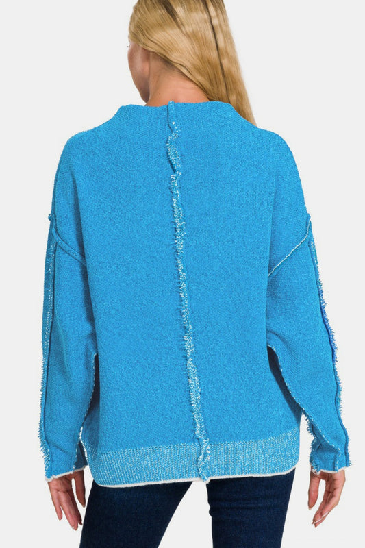 Zenana Exposed Seam Mock Neck Long Sleeve Sweater Shirt Apparel Clothing Tops price-change-job-active Ship from USA Shirts USA Women Zenana Trendsi https://www.cyberehub.com