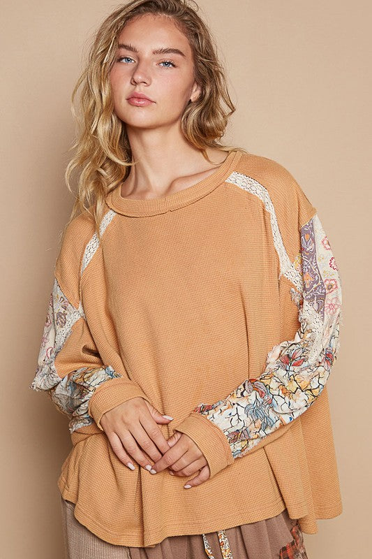 POL Waffle-Knit Lace Detail Round Neck Top Sherbet Apparel/Tops POL Ship from USA TikTok Tops Trendsi USPS Walmart Walmart Apparel Trendsi https://www.cyberehub.com