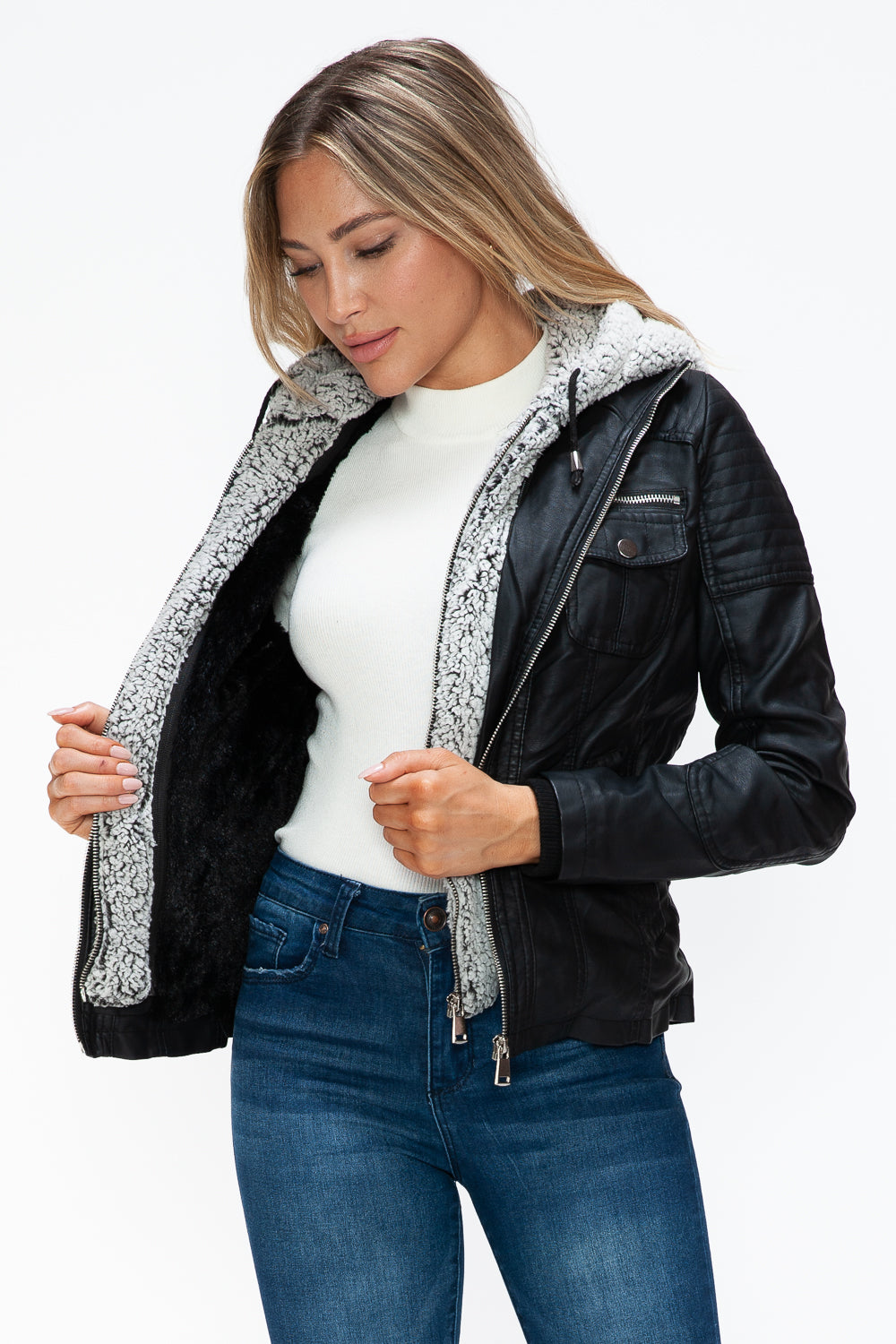 YMI Removable Faux Layered Multi-Pocket Jacket with Fuzzy Hood Apparel Featured Ship from USA Tiktok Trendsi USA USPS Walmart YMI outerwear Trendsi https://www.cyberehub.com