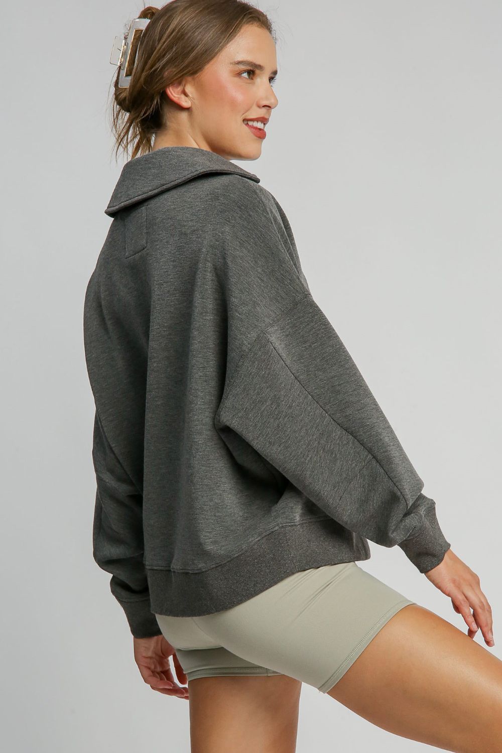 Umgee Johnny Collar Dropped Shoulder Sweatshirt Apparel/Tops Ship from USA TikTok Tops Trendsi Umgee USA USPS Walmart Walmart Apparel Trendsi https://www.cyberehub.com