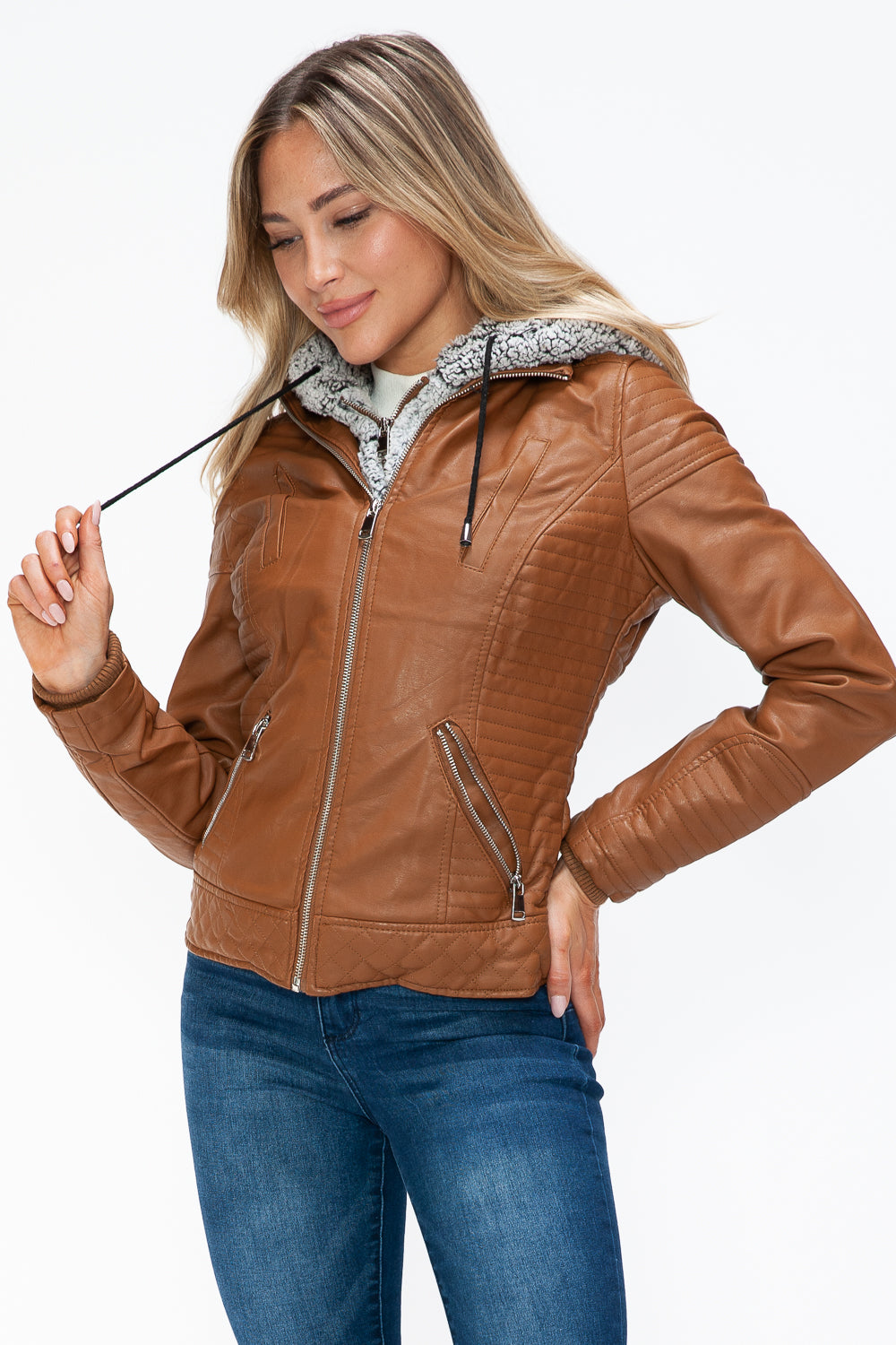 YMI Faux Layered Double-Zipper Jacket with Fuzzy Hood Tops/Jackets/Sweaters Clothing Tops Ship from USA TikTok Trendsi USPS Walmart YMI outerwear Trendsi https://www.cyberehub.com
